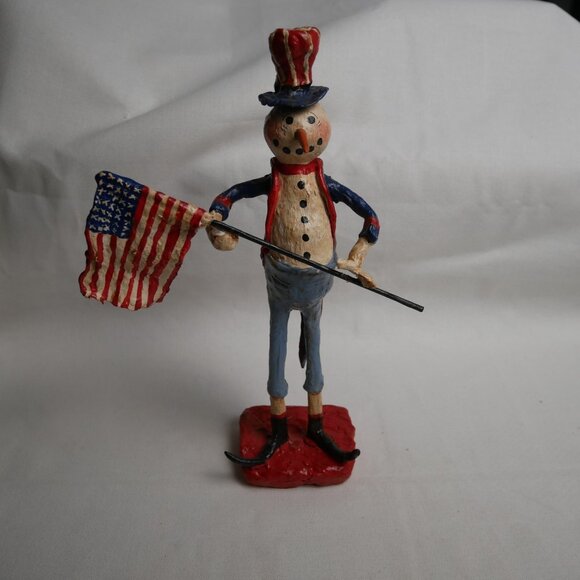 Andy Faye Uncle Sam Snowman Figurine Holding American Flag 2001 Limited 5/10 - Picture 1 of 8